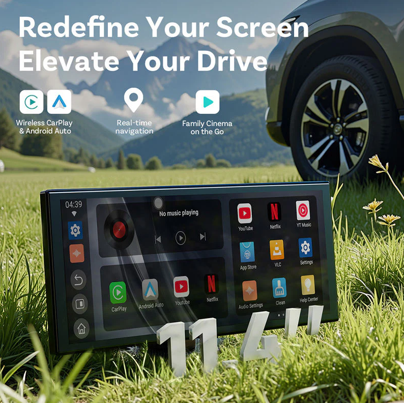 🍃11.4" Portable Touch Screen Car GPS Navigator🍃Limited Time: Free CD Mounting Metal Sheet!🍃 4K Ultra HD LCD Car Display, Wireless CarPlay & Android Auto, Worldwide Map Support, USB Plug and Play Car Entertainment System with 1 Year Warranty
