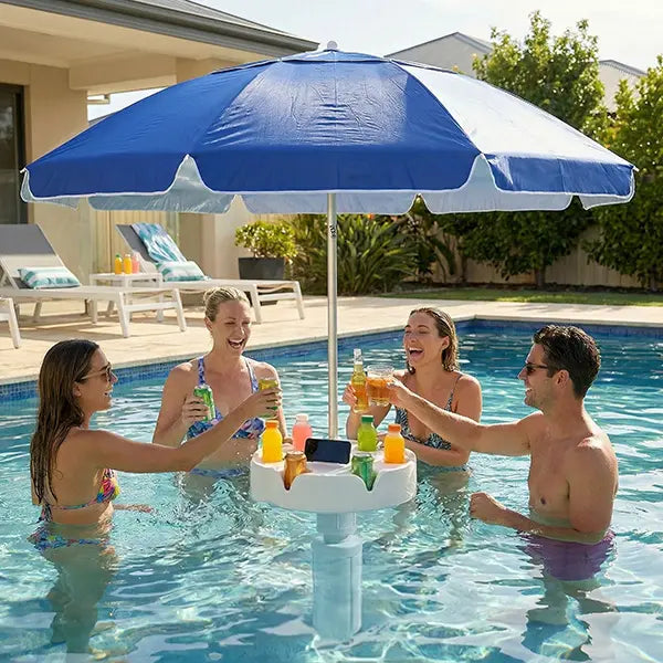 🔥Hot Sale 50% OFF🎁Portable Sun Umbrella with Pool Bar Table, Cup Holder, and Phone Holder